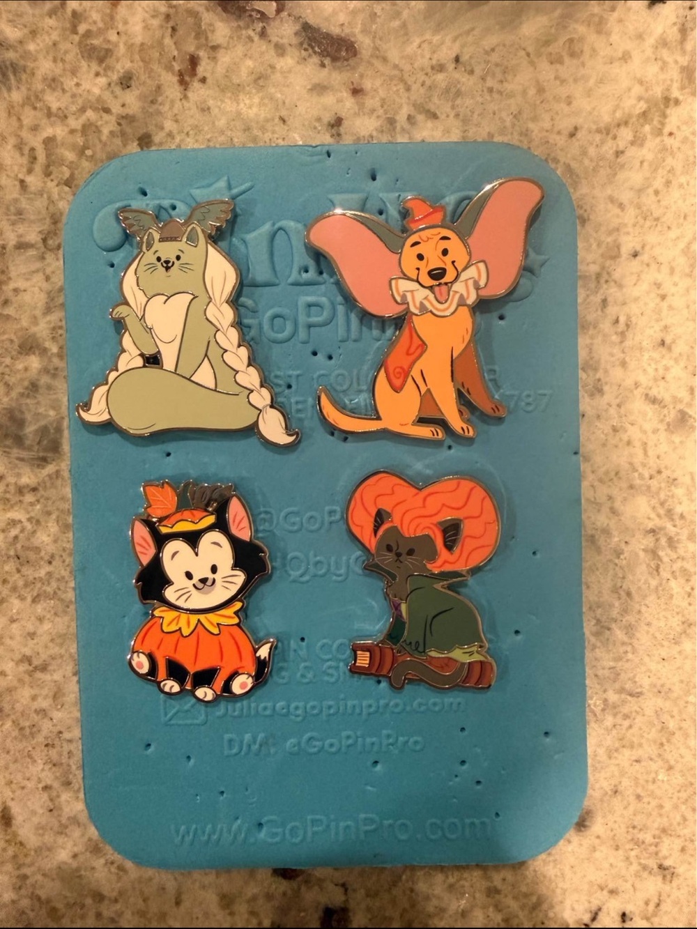 Disney Cat Enamel Pin Set - Orange, Pink, Green, Black